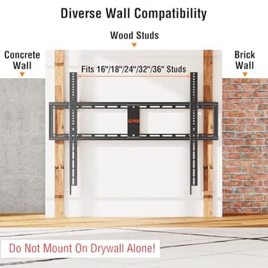 ELIVED Heavy Duty TV Mount for Most 55-120 Inch tvs up to 280 LBS & 1000x700mm Vesa, 1.3" Low Profile Wall Mount TV Bracket, Fixed tv Wall Mount Fits 16", 24", 32", 36" Studs - Image 6