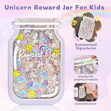 Personalized Magnetic Reward Jar, Unicorn Jar with Colorful Letter Stickers, Ideal for Classroom Reward Jar System, Home Chore and Responsibility Chart, Positive Behavior and Routine Training (32PCS) - Image 4