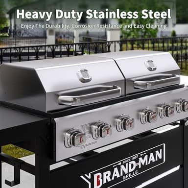 Brand-Man Griddle Grill Combo 6-Burner, 2 in 1 Versatile Propane Gas Grill and Griddle with Double Stainless Steel Lids, BBQ Combo for Outdoor Kitchen & Backyard Barbecue Cooking - Image 4