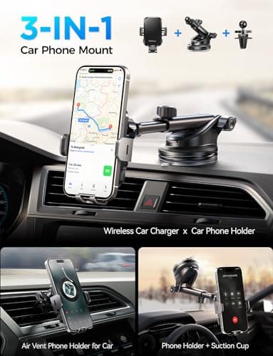 CHGeek Wireless Car Charger with Phone Holder Mount, 15W Fast Charging Auto Clamping Phone Holders for You Car Windshield Dashboard Air Vent Accessories for iPhone, Samsung Galaxy, Google, etc - Image 2