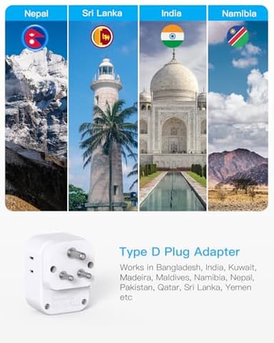 2 Pack US to India Plug Adapter, HANYCONY Type D Travel Plug Adapter with 4 Outlets 4 USB Charger (2 USB C Ports), India Power Adapter for USA to India, Bangladesh Maldives Pakistan Nepal Sudan - Image 3