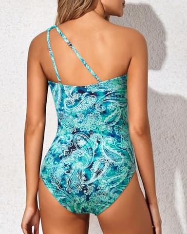 Holipick One Shoulder One Piece Swimsuit for Women Tummy Control Bathing Suits Modest Full Coverage Keyhole Swimwear - Image 3