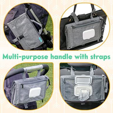 Kopi Baby Portable Diaper Changing Pad - Baby Diaper Changer Travel Bag with Wipes Pocket, Smart Design Portable Changing Mat, Infant Travel Station Kit, Gift for Newborn Girl & Boy - Grey, Premium - Image 3