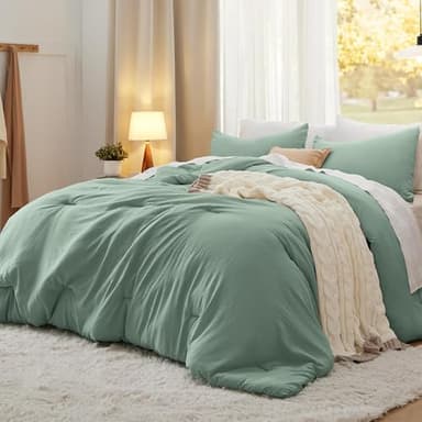 Bedsure California King Size Comforter Set, Sage Green Soft Prewashed Bedding for All Seasons, 3 Pieces GentleSoft™ Bed Set, 1 Lightweight Comforter (104"x96") and 2 Pillowcases (20"x36") - Image 1