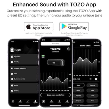 TOZO PA2 Bluetooth Speaker with Dual Drivers & Dual Bass Diaphragms, Deep Bass Loud Stereo Sound, 25H Playtime, Custom EQ App Portable Wireless Speaker for Home Outdoors Travel Black - Image 7