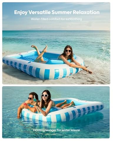 QPAU Inflatable Tanning Pool for Adults, 82"×60" Extra Large Tanning Float with Footrest, Removable Pillow, Cushion Base, 2 Cup Holders, Grip Rope – Tanning Pool Float for Backyard, Beach, Pool - Image 5