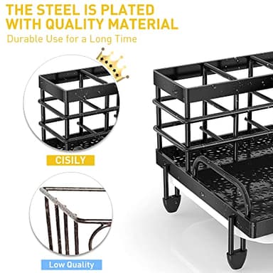 Cisily Large Kitchen Sink Caddy Organizer, Rustproof Non-Slip Soap Dish Dispenser Brush, Sponge Holder for Kitchen Sink, Kitchen Organization and Storage, Home Essentials Accessories（Black） - Image 4