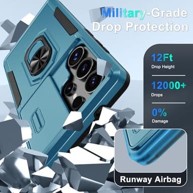Compatible with Samsung Galaxy S25 Ultra Case Built in Slide Camera Lens Cover+Screen Protector+Ring Holder,Heavy Duty Shockproof Full Body Phone Cover,2025 Blue - Image 4