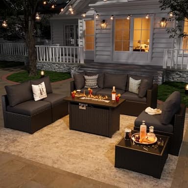 Aoxun 8 Piece Patio Furniture Set with 44” Fire Pit Table Wicker Patio Sectional Sofa Set Outdoor Seating Furniture with Thickened Cushion, Black - Image 2