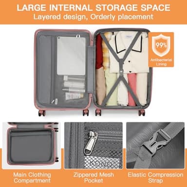 Kono Expandable Luggage 3 Piece Set Hardshell Lightweight 20in 24in 28in Carry On Suitcase with Spinner Wheels TSA Lock(Nude/Rose Gold) - Image 7