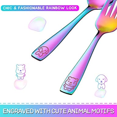 VITEVER 10 Pack Toddler Utensils, Stainless Steel Rainbow Silverware Set for Kids, Children Safe Cutlery Set Includes Forks and Spoons - Dishwasher Safe - Image 5