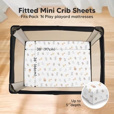 2-Pack Pack and Play Sheets, Waterproof Mini Crib Sheets Fitted - Organic Cotton Pack N Play Sheets for Graco Pack and Play Mattress, Playard Baby Crib Sheets, Neutral for Boy,Girl,Toddler(KeaSafari) - Image 2