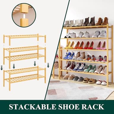 Smiry Shoe Rack, 3 Tier Long Bamboo Shoe Organizer, Stackable Free Standing Wooden Shoe Storage Shelf for Closet, Entryway, Front Door Entrance, Natural - Image 4