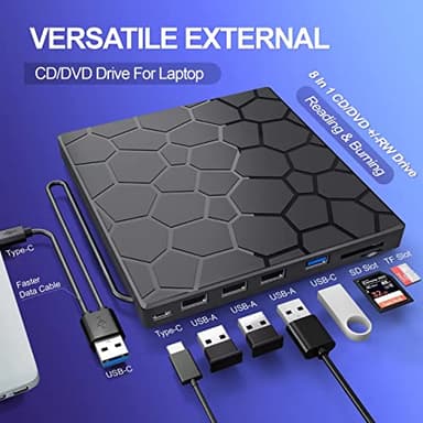 External CD/DVD Drive for Laptop, DVD Player for Laptop, 8 in 1 USB 3.0 Ultra-Slim Portable, CD Burner External Disk Drive Optical Compatible with Desktop Mac,Windows 11/10/8/7 Linux - Image 4