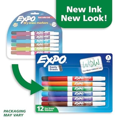 EXPO Low Odor Dry Erase Markers Fine Tip Assorted Colors 12 Count - Image 3