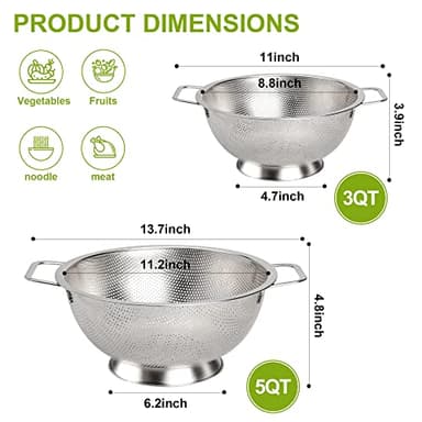 Gulex Colander Stainless Steel 3-Quart, Strainer for Kitchen Food, Dishwasher Safe - Image 2