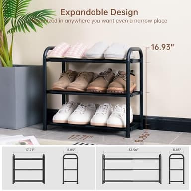 Gonfoam 3-Tier Expandable Shoe Rack,Adjustable Shoe Shelf Storage Organizer Heavy Duty Metal Free Standing Shoe Rack for Entryway Closet Doorway (Black) - Image 4