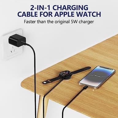 USB C Watch Charger for iPhone and Apple Watch,20W PD Magnetic Charging Cable 2 in 1 Portable Charging Cord Compatible with iWatch Series 8 7 6 SE 5 4 - Black - Image 2