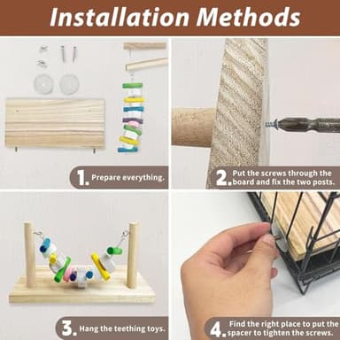 kathson Hamster Wood ledges Platform, Wooden Chinchilla Ledges Platform with Lava Ledge Blocks Chew Toys Pet Cage Resting Wooden Shelf Chinchilla Cage Accessories for Hamster Guinea-Pigs Mouse - Image 5