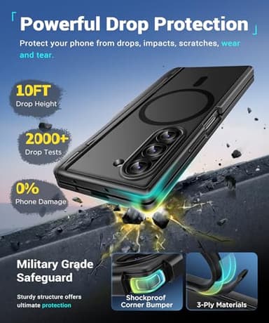BERFY for Z Fold 6 Case with HD Screen Protector, [Compatible with MagSafe] Built-in 2 Kickstand & Hinge Protection, Full Body Shockproof Phone Case for Samsung Galaxy Z Fold 6, Black - Image 6