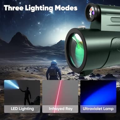 Monocular Telescope with Lights HD Monoculars 80x100 for Adults High Powered Monocular for Hunting with Smartphone Holder & Tripod, Handheld Telescope Suitable for Bird Watching Stargazing-Green - Image 4