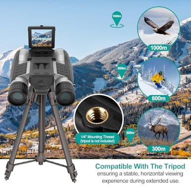 ZZSTAR 12x32 Binoculars with Camera, Large View Binoculars for Adults High Powered, FMC & BAK4 Prism, 2" LCD Display 5MP 1080P Video Photo Recorder for Bird Watching Hunting, with 32GB Card, Silver - Image 7