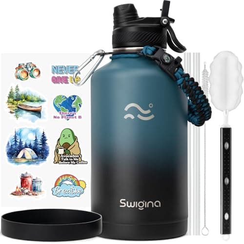 Swigina [2-IN-1 LID] 64 oz Insulated Water Bottle with Silicone Boot (48hrs Cold/24hrs Hot) - DIY Stickers, Leakproof, BPA Free, Half Gallon - Image 1