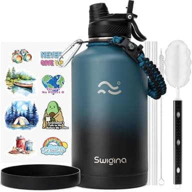 Swigina [2-IN-1 LID] 64 oz Insulated Water Bottle with Silicone Boot (48hrs Cold/24hrs Hot) - DIY Stickers, Leakproof, BPA Free, Half Gallon - Image 1