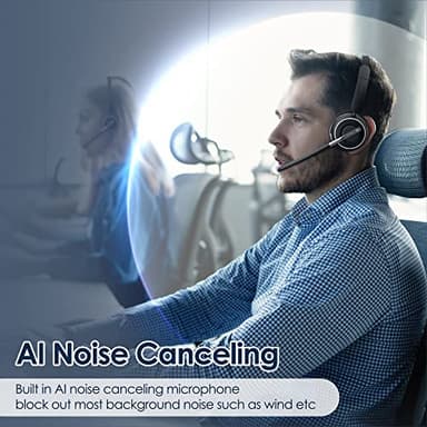 Wireless Headset, Bluetooth Headset with AI Noise Cancelling Mic, Bluetooth V5.2 Headphones with USB Dongle, Charging Base & Mic Mute for PC/Cell Phones/Call Center (Black) - Image 2