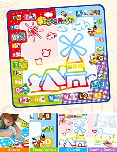 Jasonwell Aqua Water Doodle Mat 31x31 Inches Large Magic Drawing Doodling Mat Coloring Mat Educational Toys Christmas Birthday Gifts for Kids Toddler Boys Girls Age 2 3 4 5 6 7 8 Year Old (Alphabet) - Image 3