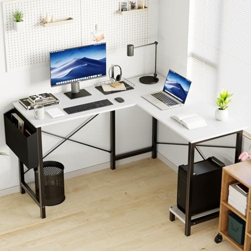 Elevon L Shaped Desk Gaming Computer 50 Inch Reversible Corner Table PC Work Table for Writing Study Student with Wood Tabletop Metal Frame CPU Stand Side Bag for Home Office Small Place - Image 1