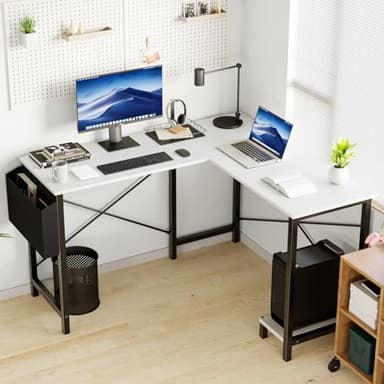 DUMOS L Shaped Desk Computer Gaming Corner Table 50 Inch Home Office Writing Student Work PC Workstation with Side Storage Bag CPU Stand for Bedroom Small Spaces - Image 3