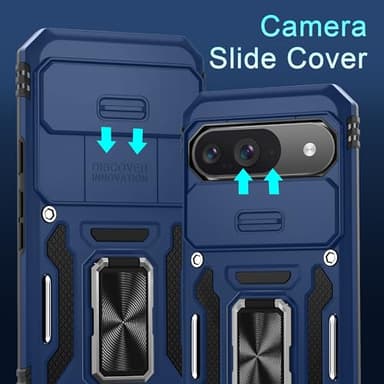DEERLAMN Case for Google Pixel 9/9 Pro with Slide Camera Cover+Screen Protector(1 Pack), Rotated Ring Kickstand Military Grade Shockproof Protective Cover-Navy Blue - Image 2