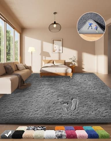 Ophanie Area Rugs for Living Room Bedroom, Upgrade Non-Slip Fluffy Soft Grey Shag Carpet, Indoor Floor Gray 4x6 Fuzzy Shaggy Living Room Plush Rug for Kids Home Dorm Decor Aesthetic - Image 1