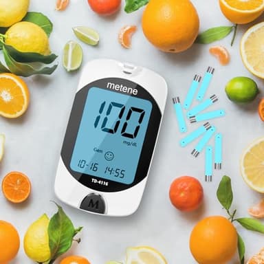 Metene TD-4116 Blood Glucose Monitor Kit, 100 Glucometer Strips, 100 Lancets, 1 Blood Sugar Monitor, Blood Sugar Test Kit with Control Solution, Lancing Device, No Coding, Large Display - Image 7