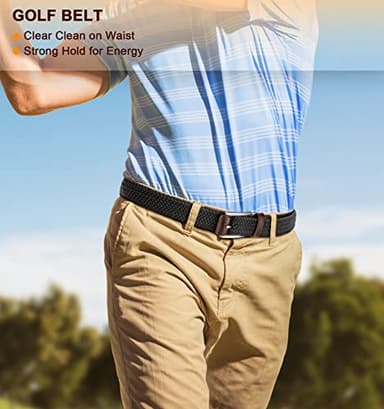 BULLIANT Belt for Men 2Pack,Mens Gift Stretch Braided Web Belt Elastic for Casual Golf Jeans,1 3/8"(Black/Beige,30"-34" Waist Adjustable) - Image 2