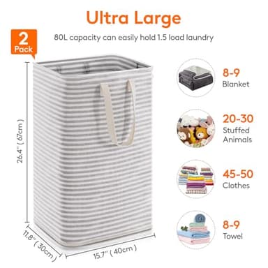 Lifewit 2 Pack Laundry Hamper Large Collapsible Laundry Baskets, Freestanding Waterproof Clothes Hamper with Easy Carry Handles in Laundry Room Bedroom Bathroom College Dorm for Adults, Grey, 2 x 80L - Image 4
