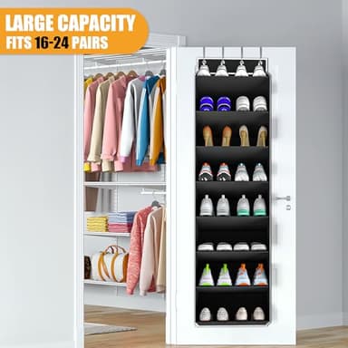 KYEVIS Over The Door Shoe Organizer Storage Fit 16-24 Pairs Hanging Shoe Rack Organiser for Closet Door, Deep Pocket Shoe Holder for Sneakers,Boots Storage(1 Pack Black) - Image 2