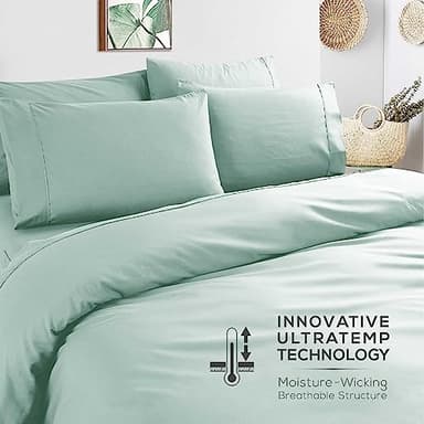 Mueller UltraTemp 6 PC Queen Sheet Set - Ultra-Soft Luxury Series, Cooling & Breathable Hotel Luxury Bed Sheets, Deep Pocket Wrinkle-Free Oeko-TEX, Light Teal - Image 6