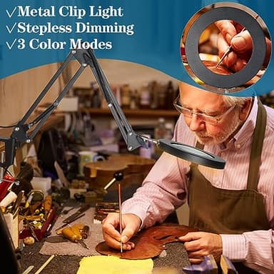 HITTI 10X Magnifying Glass with Light, 1,800 Lumens Stepless Dimmable, 3 Color Modes, 4.2″ Real Glass Lens LED Magnifying Desk Lamp & Clamp, Magnifier Light and Stand for Crafts Welding Close Work - Image 6