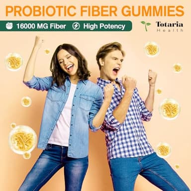 Totaria 9-in-1 Probiotic Fiber Gummies for Adults Teens 16G Fiber per Serving, Psyllium Fiber Supplement with 5 Billion CFU Bacillus Coagulans, Inulin, ACV for Digestion Gut Immunity - 60 Gummies - Image 2