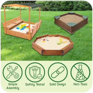 Badger Basket Cedar Sandbox for Kids with Canopy & Benches - Outdoor Convertible Wooden Sandbox with Lid, UV Shade & Built-In Seating - Backyard Playset (46.5 x 46.5 x 57) - Image 3