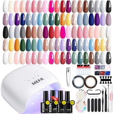MEFA 60 Pcs Gel Nail Polish Kit with U V Light, 32 Colors All Seasons Nude Gel Nail Polish Set with Base and Matte/Glossy Glitter Top Coat Nail Art DIY Decorations Manicure Tools Gifts for Women - Image 1