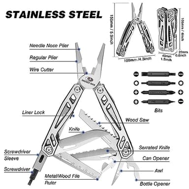 MOSSY OAK Multitool, 21-in-1 Stainless Steel Pocket Knife with Screwdriver Sleeve, Self-locking Pliers with Sheath-Perfect for Outdoor, Survival, Camping, Hiking, Simple Repair - Image 2