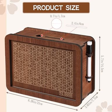 Wooden Cash Money Saving Box,Piggy Bank for Kids & Adults,10000 Savings Challenge Box,Coin Bank Toys Gift for 3-12 Year Old Boys & Girls (10000 Dollar) - Image 6