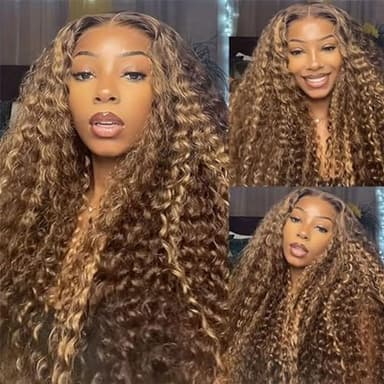 Kdmidun Ombre Highlight Deep Wave Lace Front Wigs Human Hair P4/27 13x6 Curly Frontal Wigs for Women Glueless Honey Blonde Curly Wigs Pre Plucked (13x6 highlight deep wave wig, 30 Inch) - Image 7