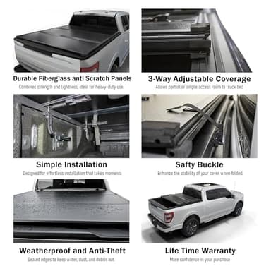 Toptiny Hard Folding Truck Bed Tonneau Cover|HTF011|Fits 2009-2026 Dodge Ram 1500 5' 7" Bed Without Ram Box (67.4") - Image 5