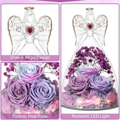 Tiaronics Mothers Day Rose Gifts for Women, Large Angel Figurines with Real Roses, Preserved Real Flower Rose for Her-MultiPurple - Image 2