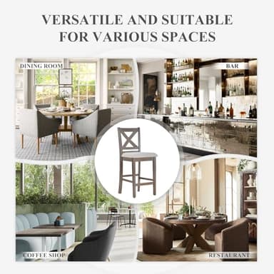 Upholstered Counter Height Bar Stools Set of 4, Modern Kitchen Island Barstools Chairs with Cross Back and Wood Legs for Dining Room Bar, Light Brown Wash - Image 6