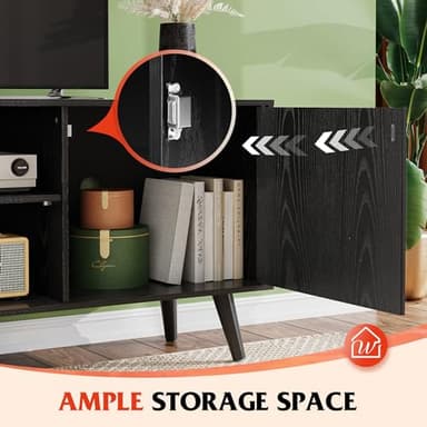 WLIVE TV Stand for 55 Inch TVs, Entertainment Center with Storage Cabinet, Mid-Century TV Stands for Living Room and Bedroom, 50" TV Console, Black - Image 4
